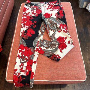 Chico's Women's Platinum Jegging, Mid Rise Red, Black White Sz 8-10, Paisley